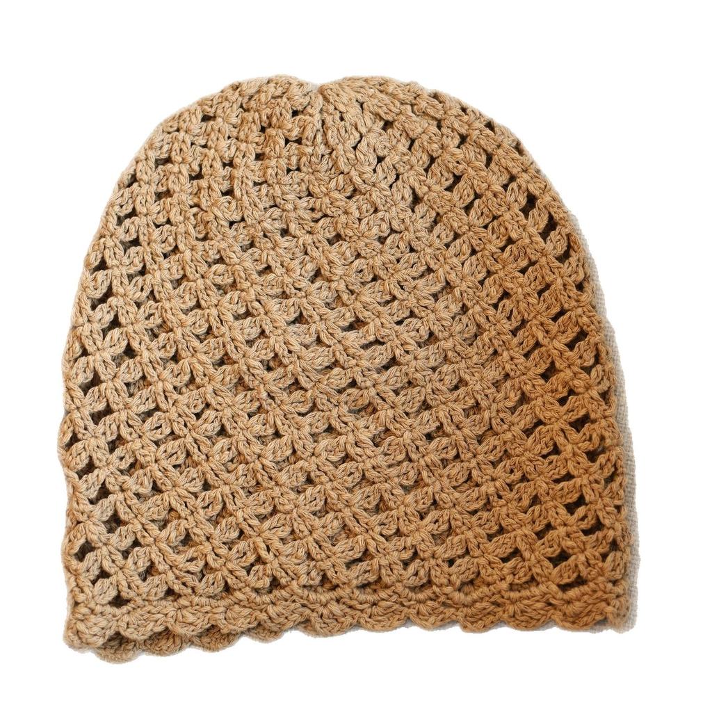 Solid color twill hollow crochet retro stacking hat spring and autumn simple literary and handmade pullover hat women