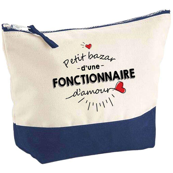 Trousse de maquillage - PLANETEE - Pochette fond bleu «Bazar d'une Fonctionnaire d'Amour» - Grand format - Coton - Impression HD