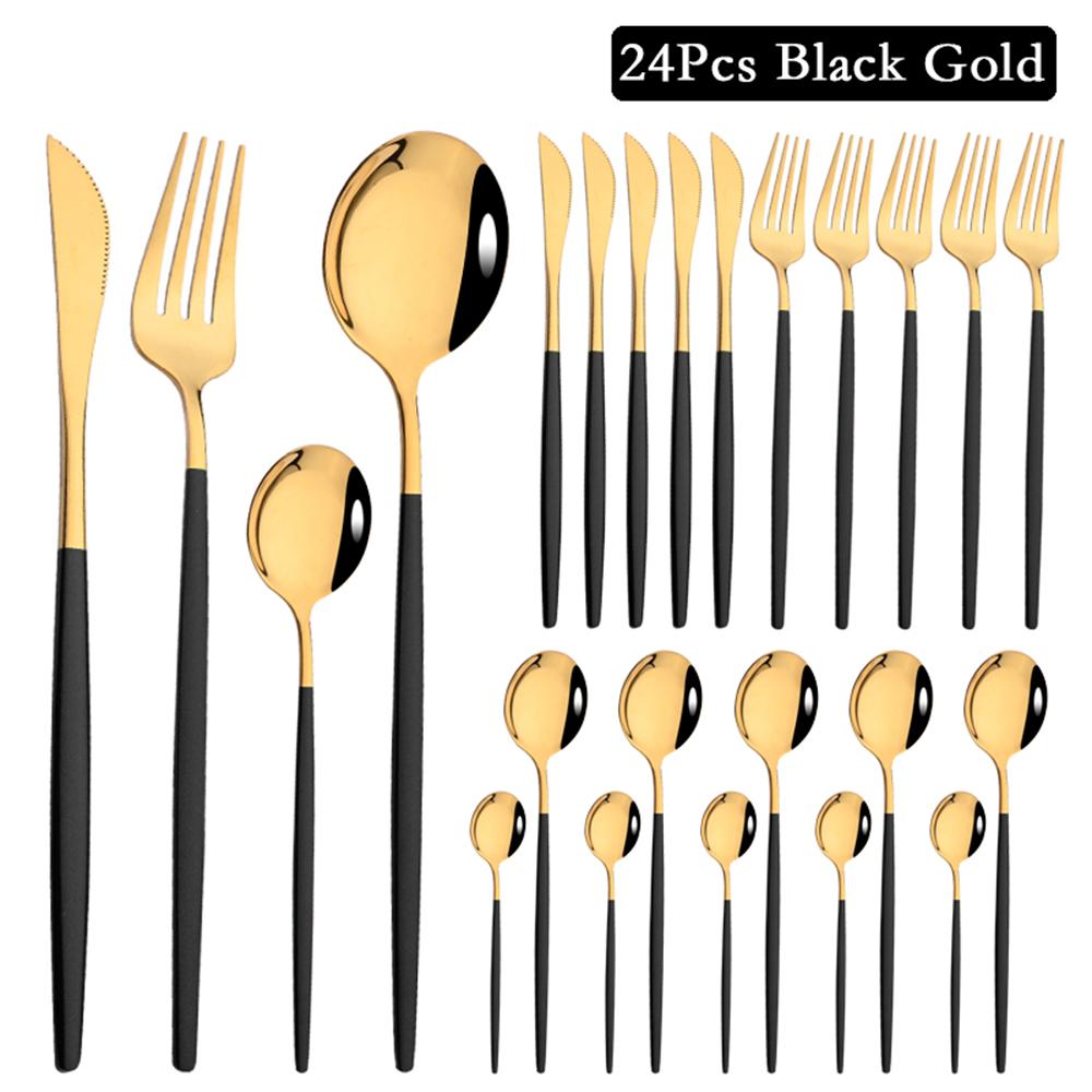 24 шт. столовых приборов из нержавеющей стали, зеркальная белая золотая посуда, набор столовых приборов в западном стиле, нож, вилка, ложка, столовые приборы, кухонное серебро