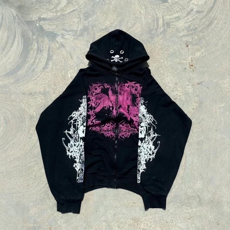 Unisex Oversized Hooded Sweatshirt With Abstract Dark Print Streetwear Long Sleeve Pullover Top