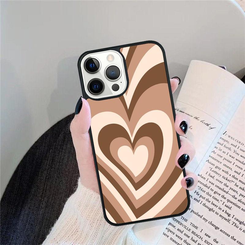 Эстетичный чехол для телефона 'Latte Love Brown Heart' для iPhone 17 Air 16 15 14 plus 12 13 Pro max Защитная крышка coque