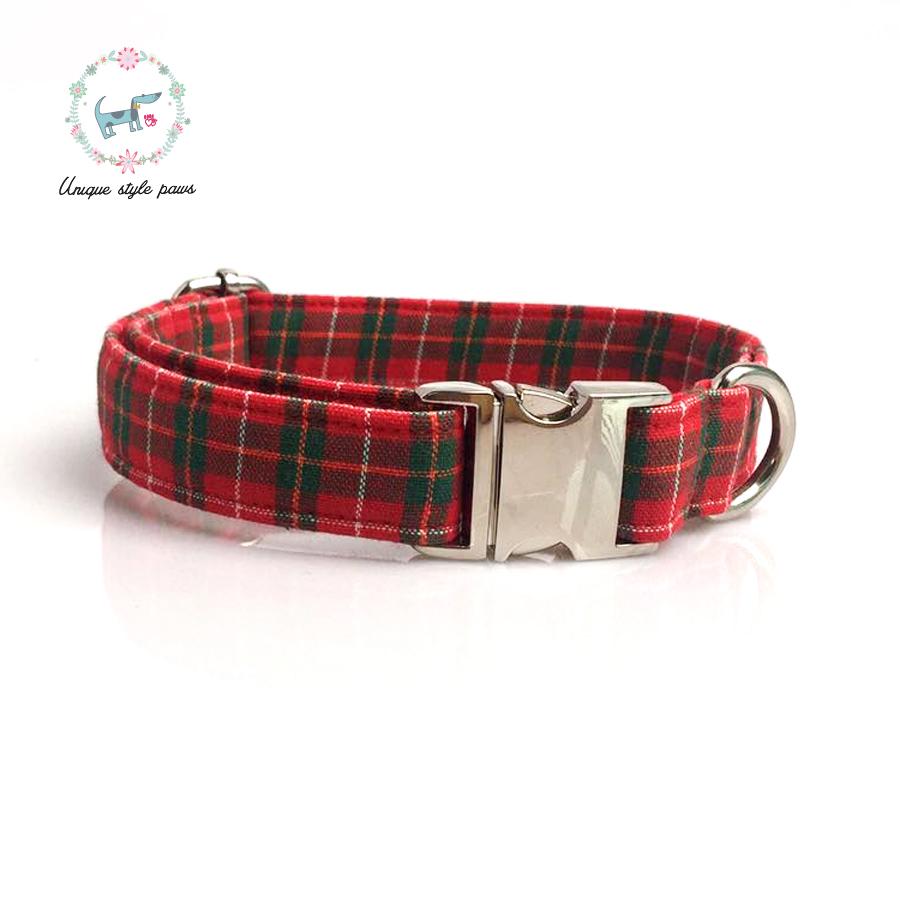 Dog Collar with Bow Tie Christmas Red Plaid Metal Buckle Big and Small Dog Cat Necklace and Dog Collar Leash Set Pet Accessories