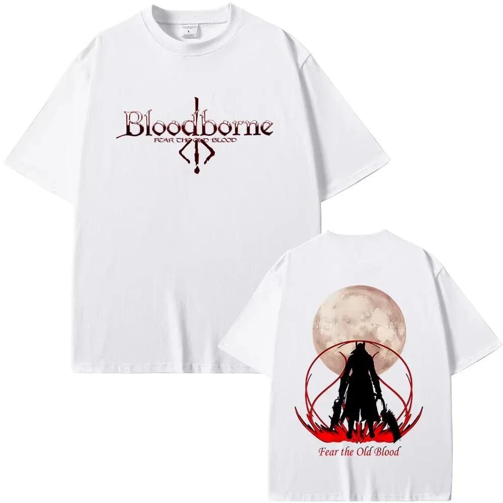 Bloodborne Охотник на Ужасы Древняя Кровь Графическая Футболка Унисекс Ретро Хлопок Повседневный Топ Мужская Уличная Одежда Свободный Круглый Вырез Короткий