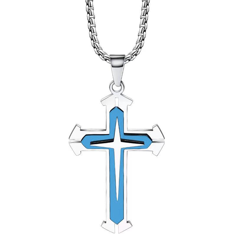 New Titanium Steel European and American Jewelry Titanium Steel Retro Multi Layer Cross Necklace Pendant