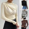 Women Solid Color Bottom Shirt Half High Collar Long Sleeve Bottoming