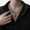 Men's High-End Black Gemstone Pendant Necklace - Trendy Original Design for Boys & Women