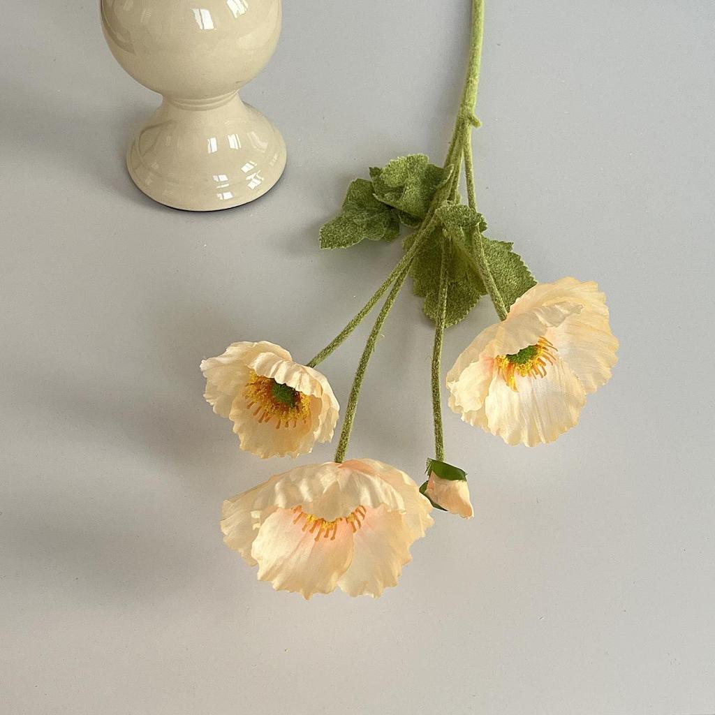 Silk Flocked Poppy Artificial Flowers for Wedding, Home Décor, and Photography Props