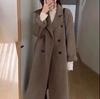 Autumn Winter Women's Mid Length Woolen Outer Wear Classic Korean Style Double Breasted Loose Warm Woolen Coat
