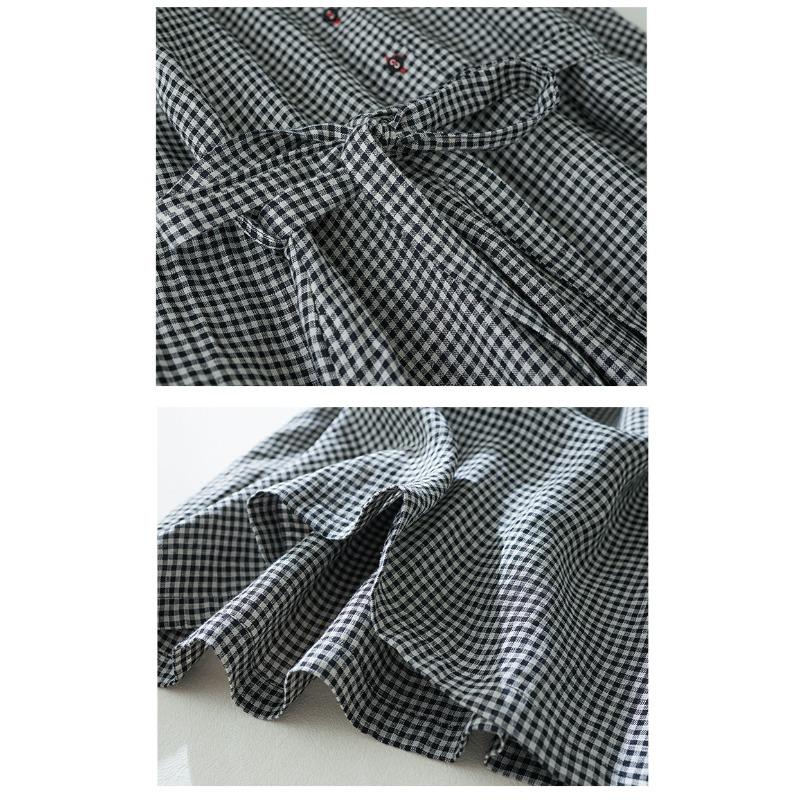 Осеннее новое клетчатое платье из хлопка и льна, женское свободное платье-рубашка с длинным рукавом