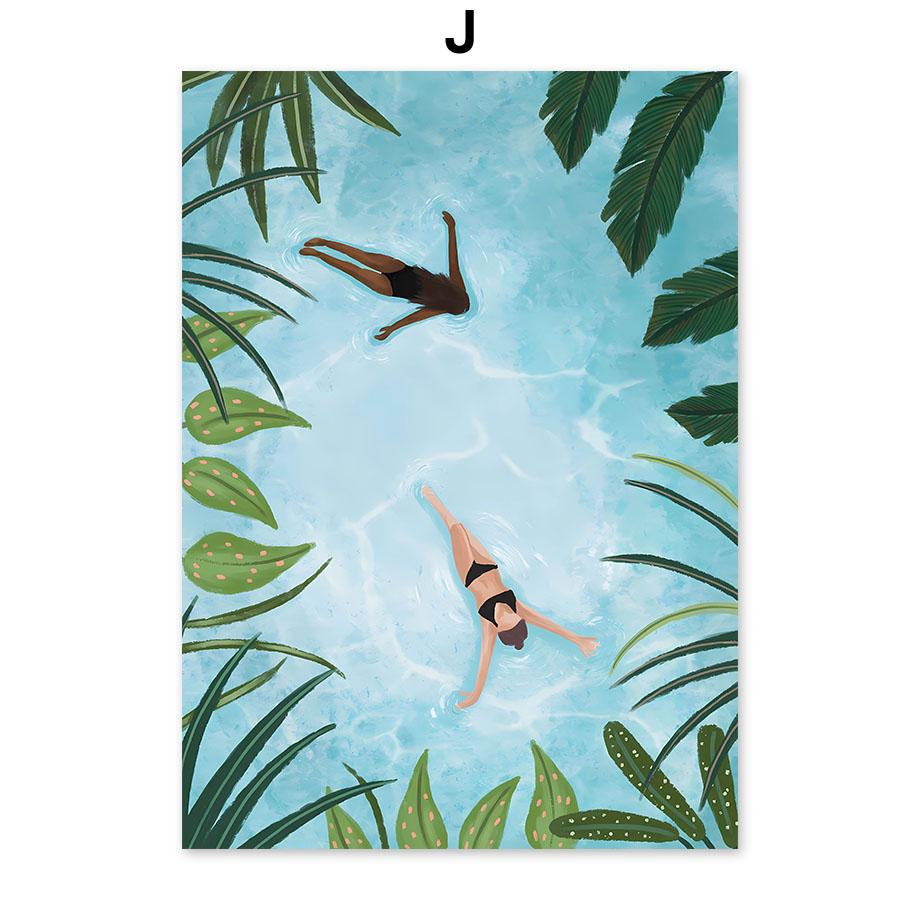 Бохо Абстрактная Девушка Озеро Птицы Лист Иллюстрация Настенное Искусство Холст Живопись Скандинавский Постер И Принты Картины Для Декора Гостиной