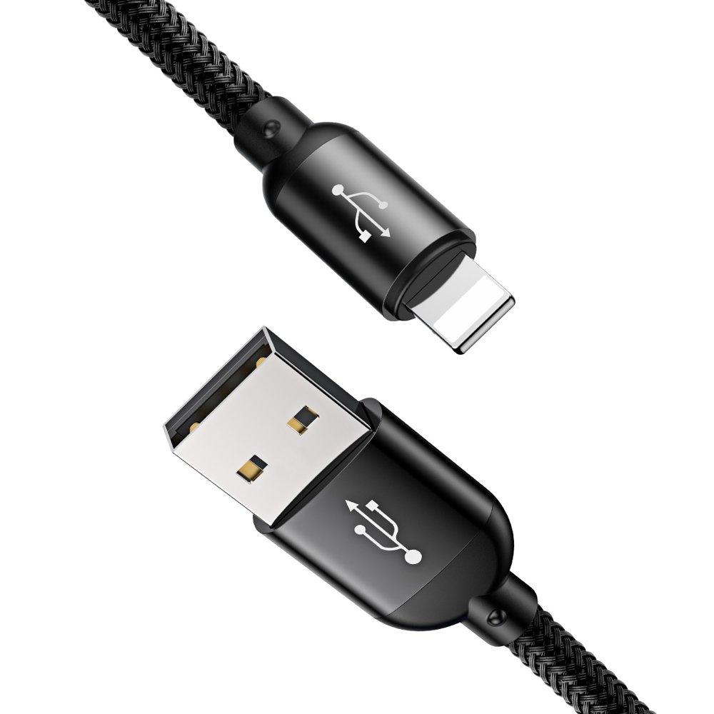 Baseus Multi-Connector Charging Cable, 3-in-1 USB-A: microUSB/Lightning/USB-C, 3.5A Fast Charge, 1.2m, Black