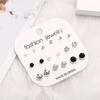 Classic 12Pairs Cubic Zirconia Stud Earrings Set For Women Silver Color Round Heart Crystal Rhinestone Earrings Brinco Jewelry