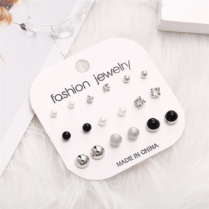 Classic 12Pairs Cubic Zirconia Stud Earrings Set For Women Silver Color Round Heart Crystal Rhinestone Earrings Brinco Jewelry