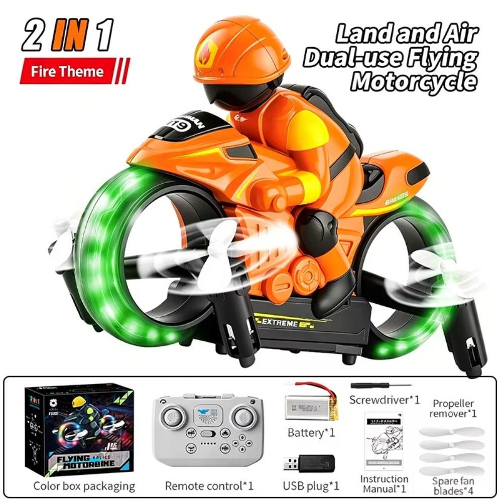 2.4G Remote Control RC Flying Motorcycle Night LED Lights Land Air Dual-Use Toy  Land Air Play