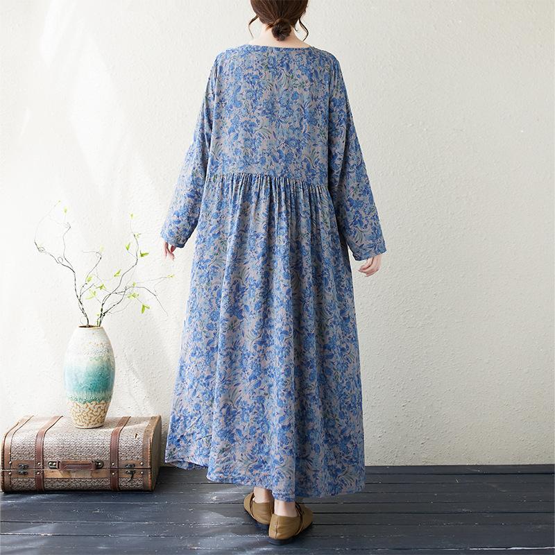 Осеннее хлопковое конопляное платье с круглым вырезом, свободного размера, с длинным рукавом, для женщин, винтажные платья в стиле бохо