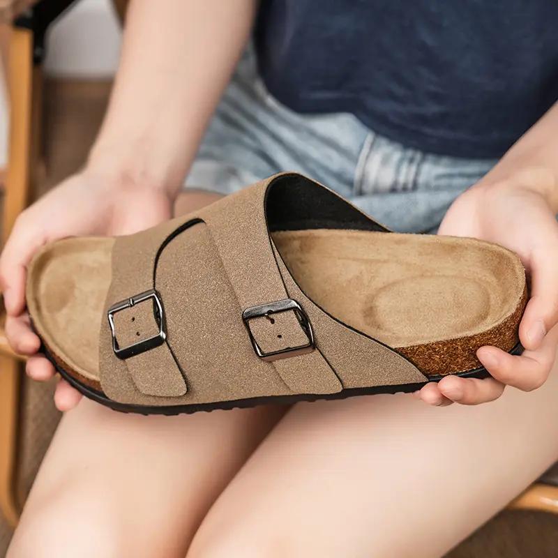 Модные женские и мужские сандалии на плоской подошве большого размера 45, повседневные, с пробковой стелькой, из искусственной кожи, мягкие, удобные, летние, унисекс, сандалии, дизайнерская мужская обувь