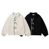 Mens Cartoon Embroidered Lapel Jacket Loose Fit Street Style Casual Outerwear