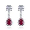 Серьги-подвески Sterling Bright Red CZ для женщин, цветочный дизайн, свадебные украшения, подарок на годовщину, модные