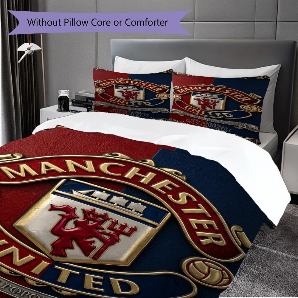 Manchester Legacy Emblem Bedding (1 * duvet cover + 2 * pillowcase, without core) 2D Flat Bedding set Christmas birthday gift Soft and comfortable