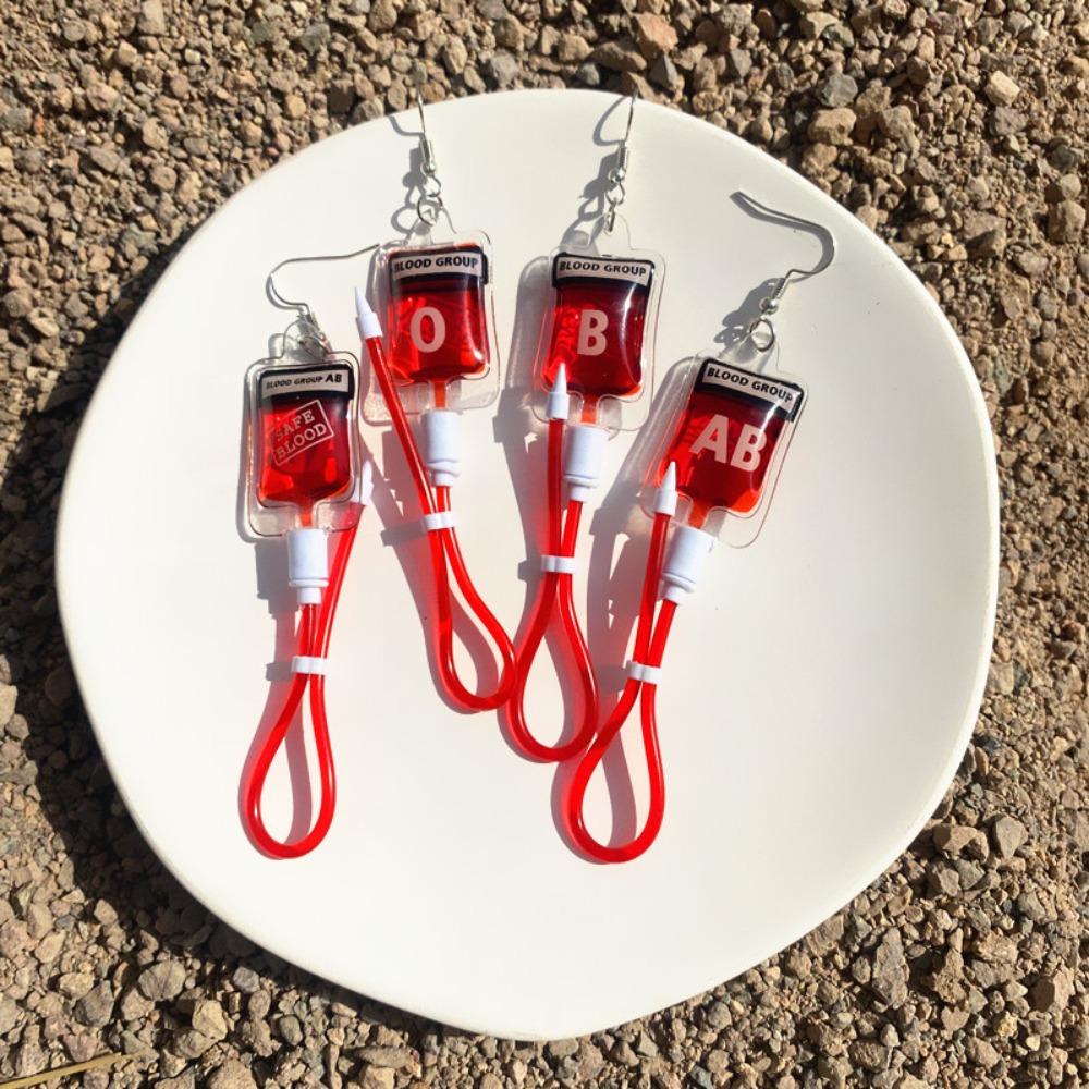 ПВХ Серьги в виде пакета крови Тип a B O AB Плазма Хэллоуин Кровь Серьги-гвоздики Пакет крови Ожерелье Косплей