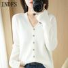 INDFS Women's Fashion Casual Fall Winter Solid Color Print Long Sleeve V-Neck Sweaters
