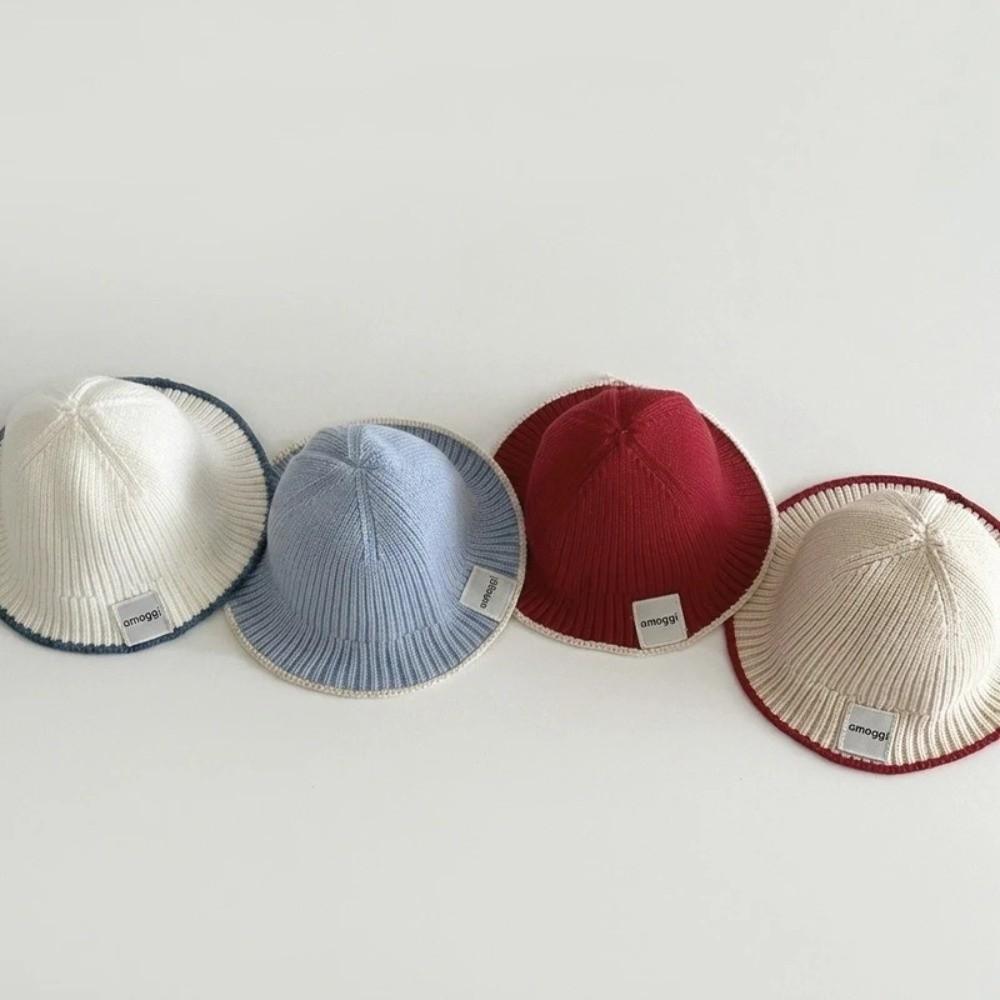 Windproof Kids Knit Hat Solid Color Fisherman Cap Cute Baby Bucket Hat Boys