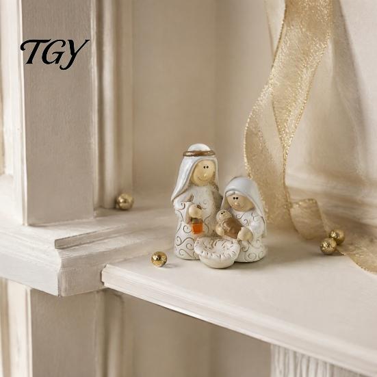 Winter Holiday Window Decorations Mini Resin Nativity Figurine for Christmas Desktop Decor, Holy Family Manger Ornaments Scene Ornaments, Compact