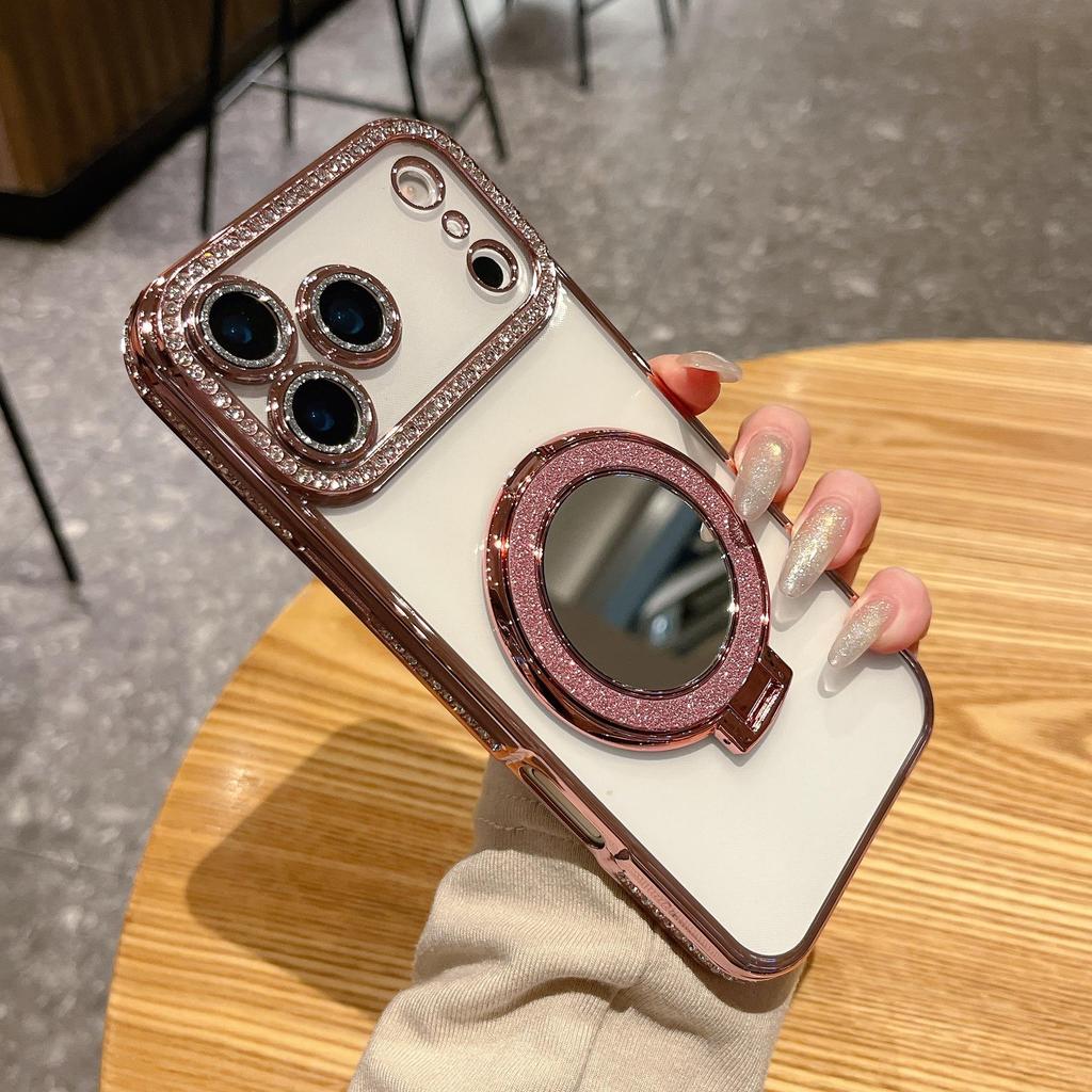 Кристальный чехол для линз Lux с подставкой-зеркалом, Совместим с сериями iPhone 13-17