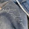 Американские Дерзкие Джинсы из Денима с Кружевной Аппликацией из Страз, Высокой Талией, Прямым Зауженным Кроем