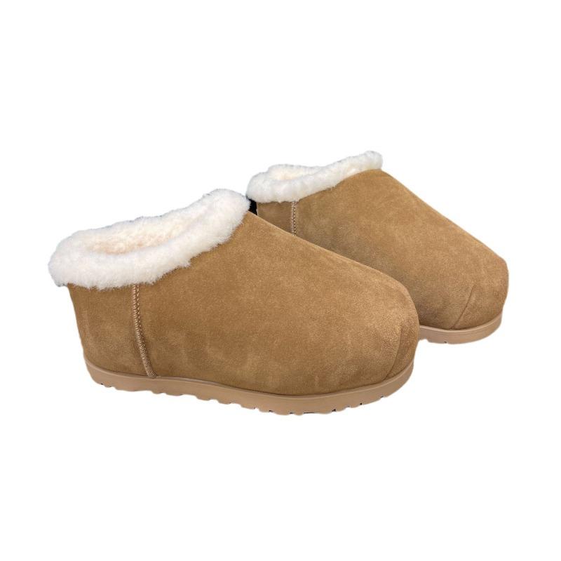 Тупоносые хлебные туфли зимние хлопковые ботинки женские натуральный мех круглый носок осень и зима новые увеличение высоты полусапоги