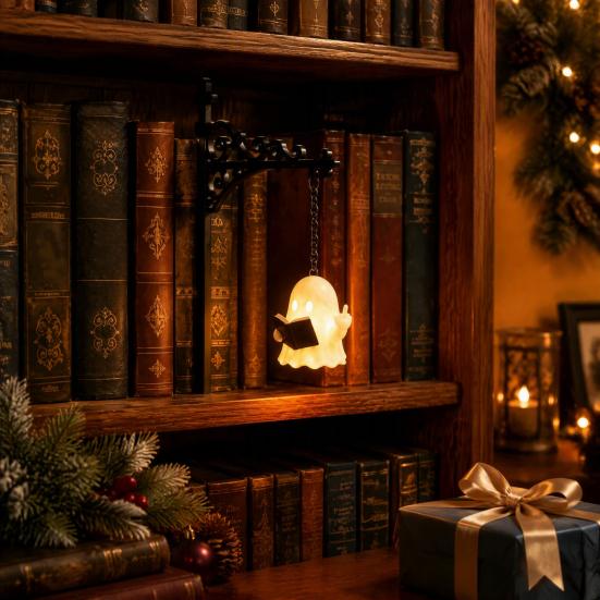 Орнамент в библиотечном стиле Призрак, читающий книги, Полка для книг, Лампа, Винтажная металлическая лампа для книжного уголка, Жуткий орнамент-светильник-закладка, Теплый светодиодный свет для полки для влюбленных