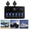 LED Digital Voltmeter DC 12V/24V Dual USB Ports Car Marine Circuit Breaker 6 Gang Rocker Switch Panel Waterproof ON/OFF Lights