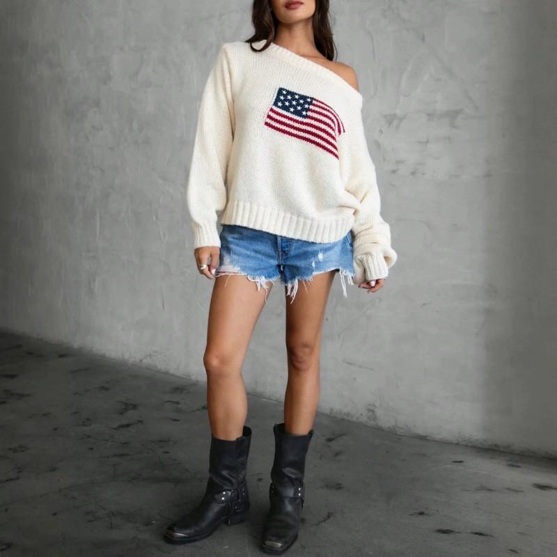 2026 Womens Loose Knit Sweater White Comfortable Long Sleeve Pullover Casual Top