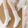 1 Pair Floor Socks Striped Fuzzy Stretchy Soft Mid-calf Cold Resistant Comfortable Winter Thermal Women Indoor Home Slipper Sleeping Socks
