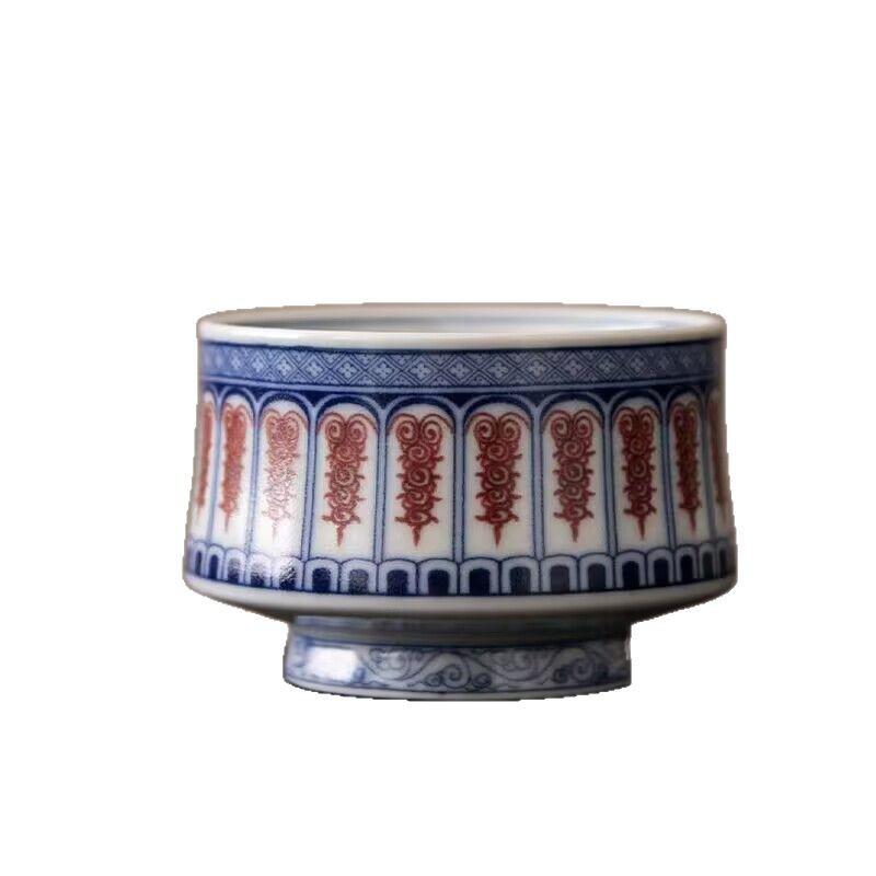 Curly Grass Pattern Meditation Cup Blue And White Master Cup Underglaze Color Teacup Household Ceramic Kung Fu Tea Set Personal Special Single Cup