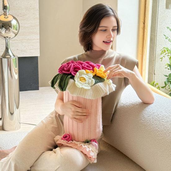 Подушка-букет роз 2-в-1 Декоративная вязаная подушка-плед Машинная стирка Подушка-букет для дивана, софы, кровати День святого Валентина, годовщина