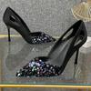 Elegant High Heels Women's Sexy Pointed-toe Stiletto Pumps Fashion Sequins Nightclub Heels Lady Party Dress Shoes Tacones Mujer