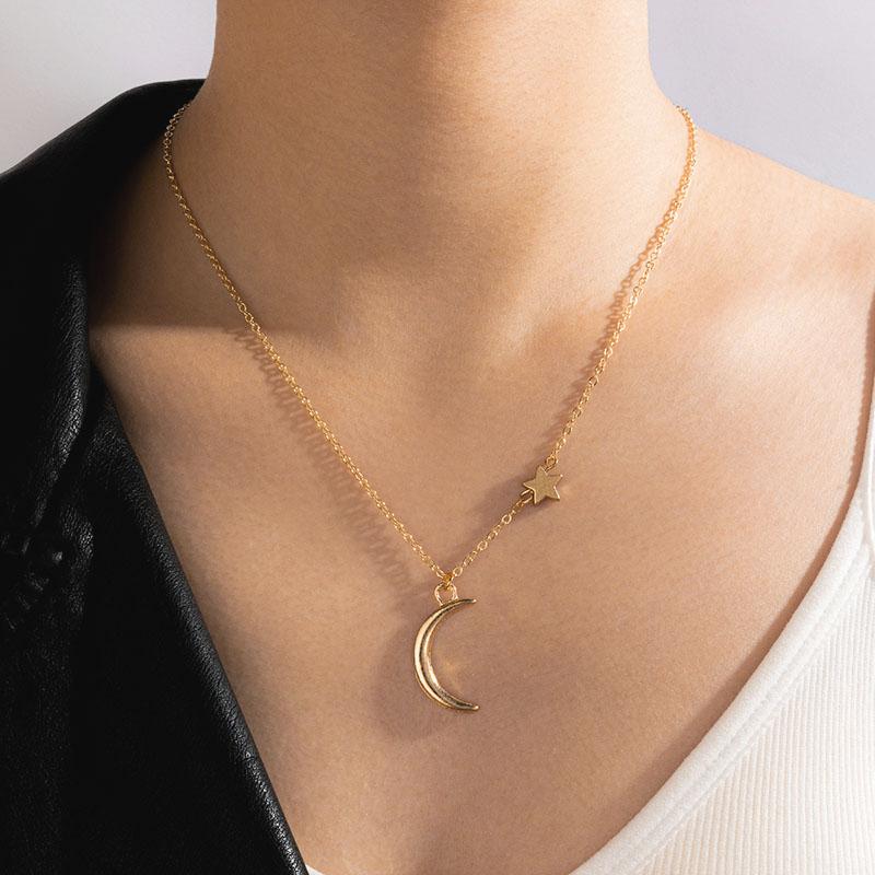 Длинная цепочка, медный кулон, ожерелье для женщин, модное ожерелье с луной в европейском и американском стиле, простые винтажные украшения с воротником