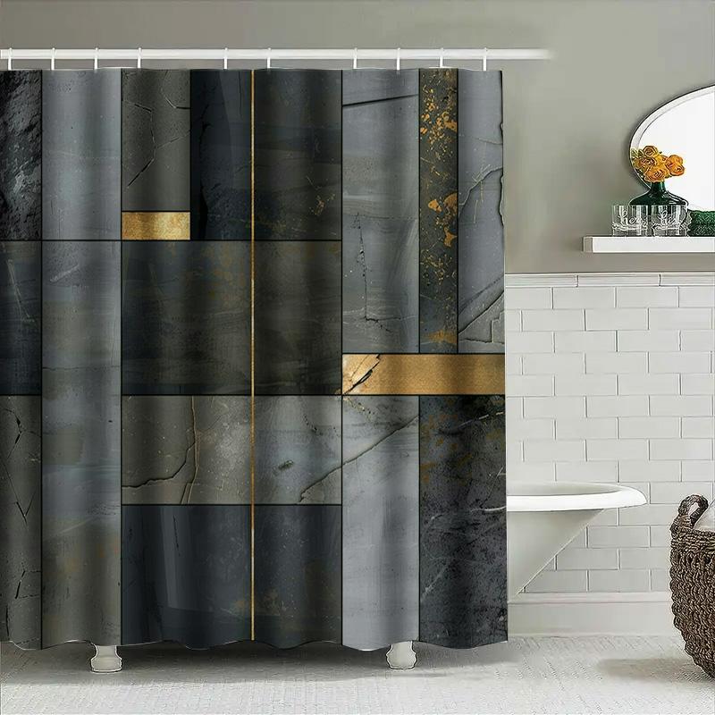 Роскошная шторка для душа с эффектом мрамора, водонепроницаемый декор для ванной комнаты, золотые акценты, большой размер 72 x 84 дюйма, серый, черный, белый, современный дизайн