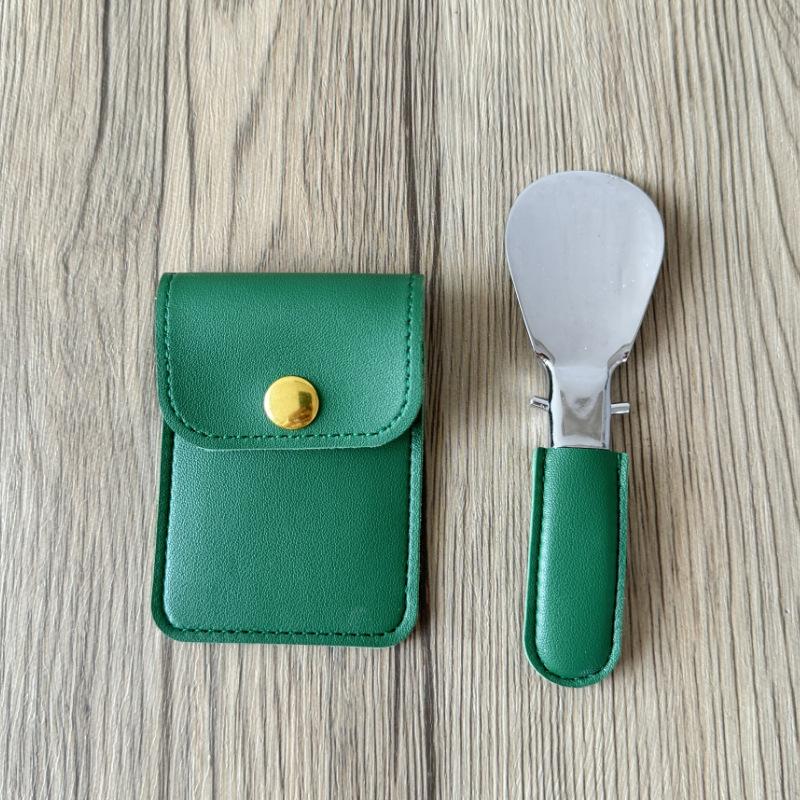Stainless Steel Folding Shoe Horn PU Leather Small Bag Keychain Lazy Shoe Lifter Portable Shoe Puller Helper Men Women Daily Use