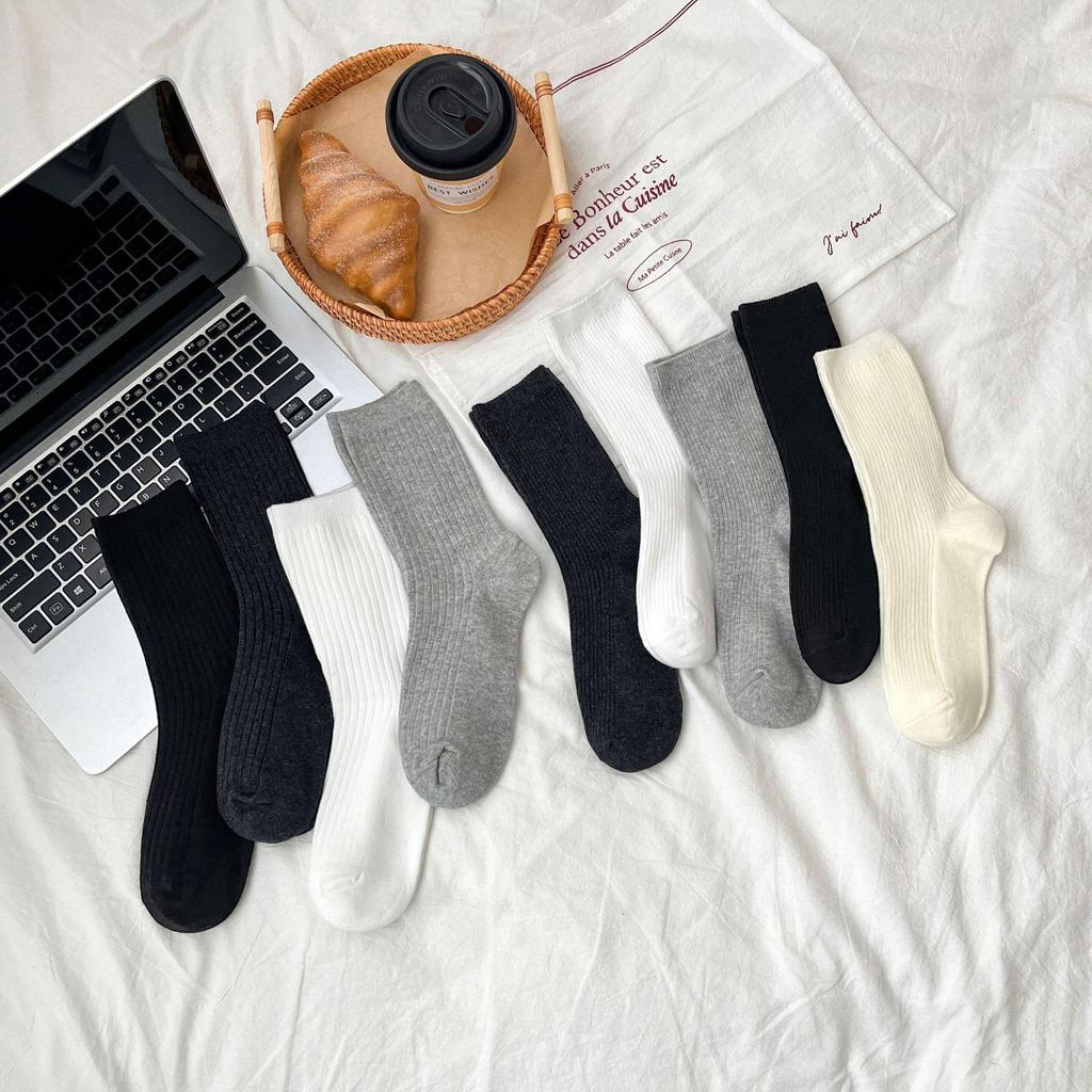 Korean Style Women's Mid-Calf Double-Needle Cotton Ballet Socks for Spring & Autumn