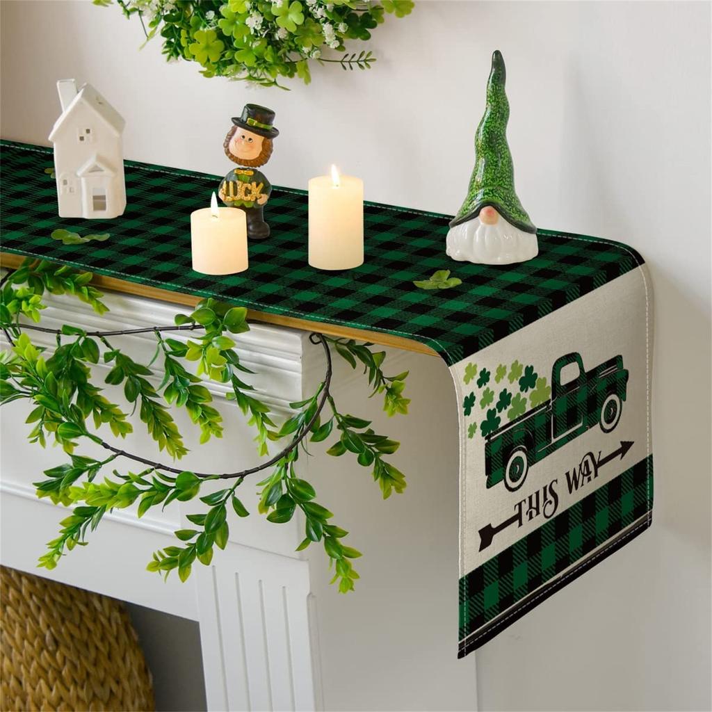 Luc-ky Sham-rock Table Runner For St Patricks Day Decorations 47 Inch Irish Cover Spring Green Holiday Home Kitchen Centerpiece Decor