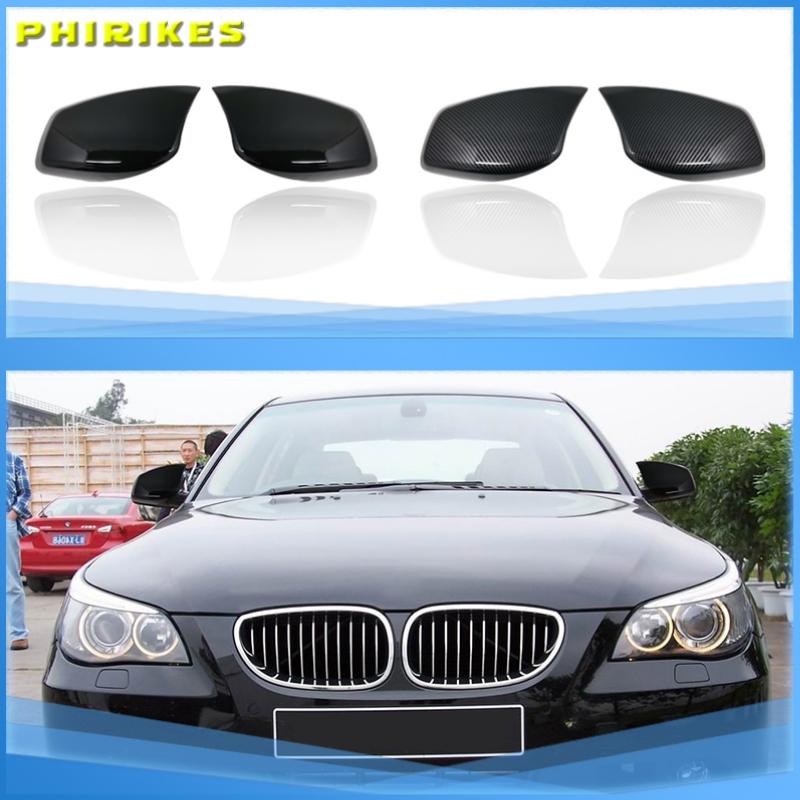 Черные крышки бокового зеркала заднего вида из углеродного волокна для BMW 5 серии E60 E61 E63 E64 2004-2008 520i 525i 528i 528xi 530i