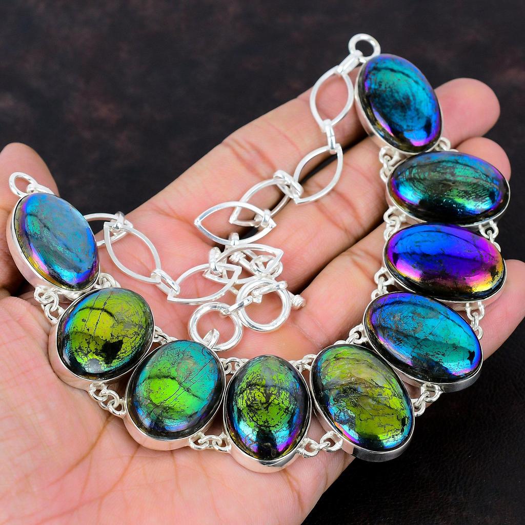 Rainbow Mystic Fire Labradorite Necklace Real Gemstone Jewelry 925 Sterling Silver Necklace Handmade Adjustable Chain Necklace Gift For Girl