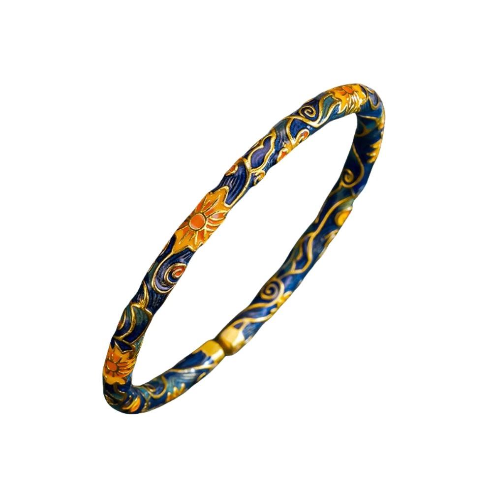 Open Ring Chinese Cloisonne Bracelet Vintage Filigree Flower Bangle Women's Enamel Braclet  Gifts