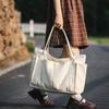 Canvas Bag Women's Large Capacity Shoulder Tote Bag Solid Color Hobo Bag