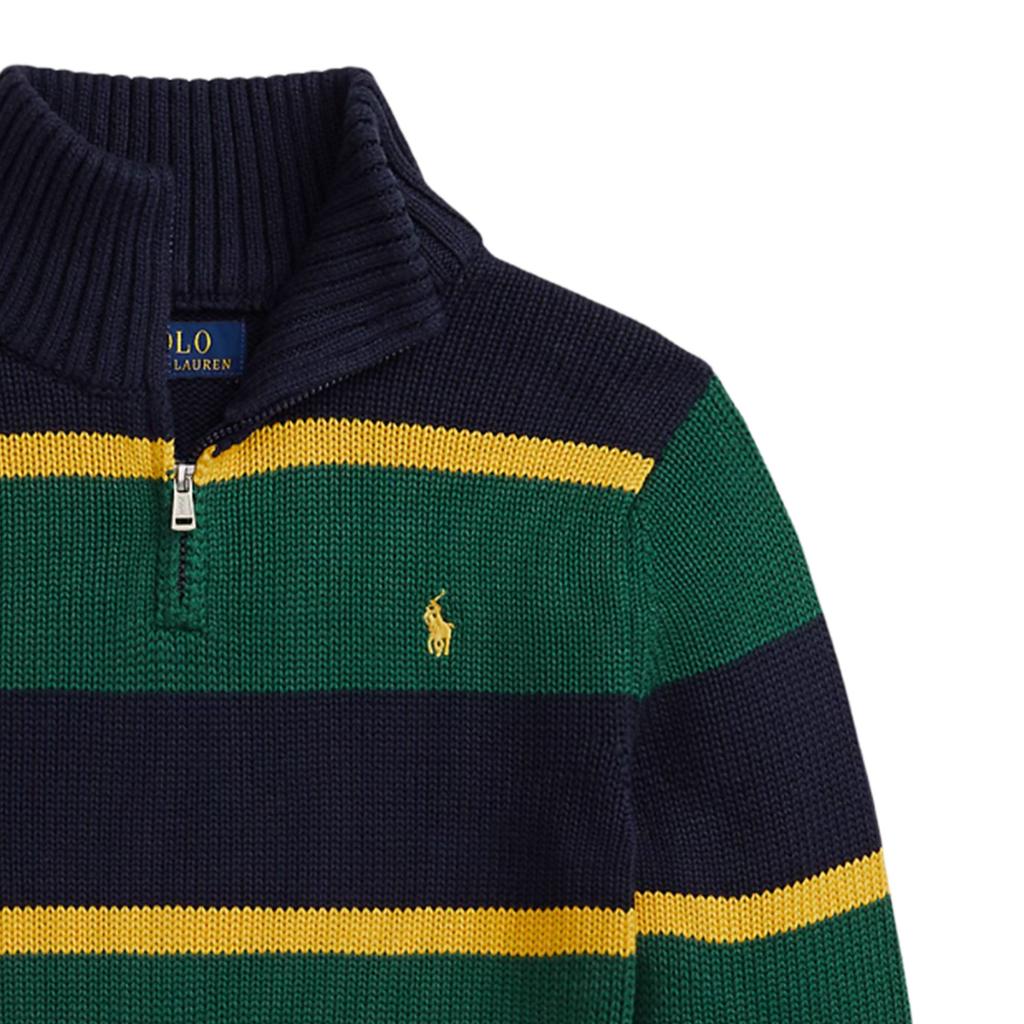 Polo Ralph Lauren Knitted Sweater FW24 Logo Embroidered Striped Mock Neck Long Sleeve Kids Sweater Blue CWPOSWEY6820543-999
