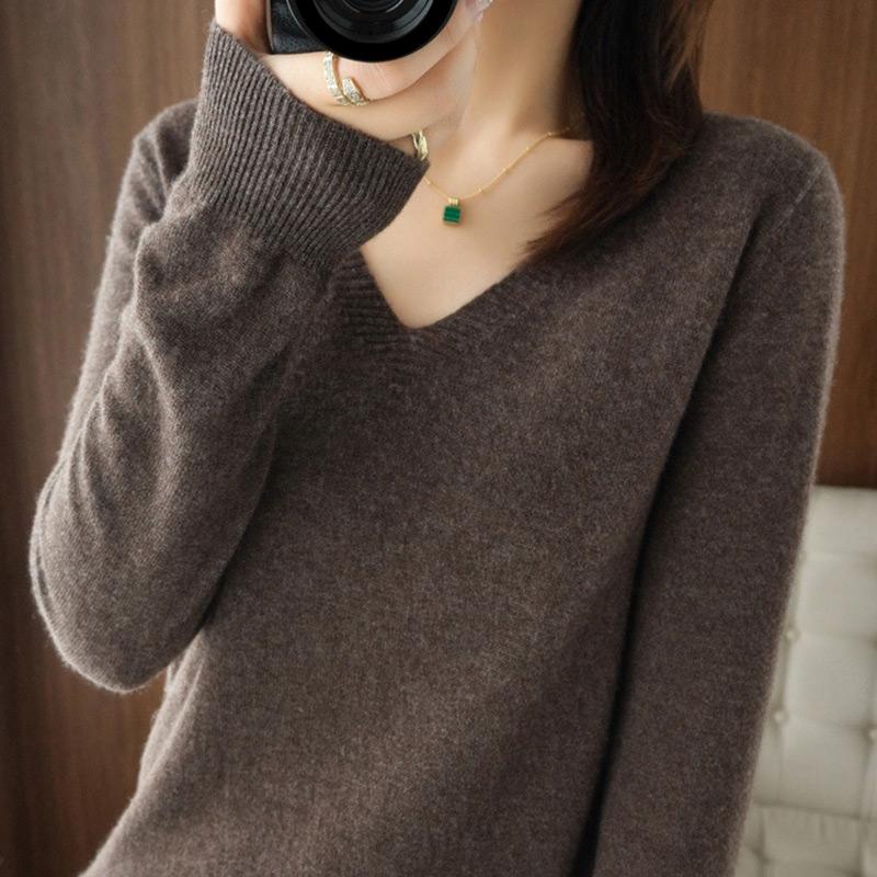 1 шт., модная кашемировая нижняя рубашка, свитер, вязаный пуловер с v-образным вырезом, свободный джемпер с длинными рукавами