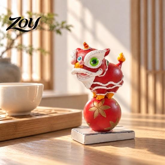 Decorative Resin Statue Chinese Style Lion Dance Figurine, Traditional Dancing Statue, Cute Animal Sculpture Desktop Ornament for Home Office,