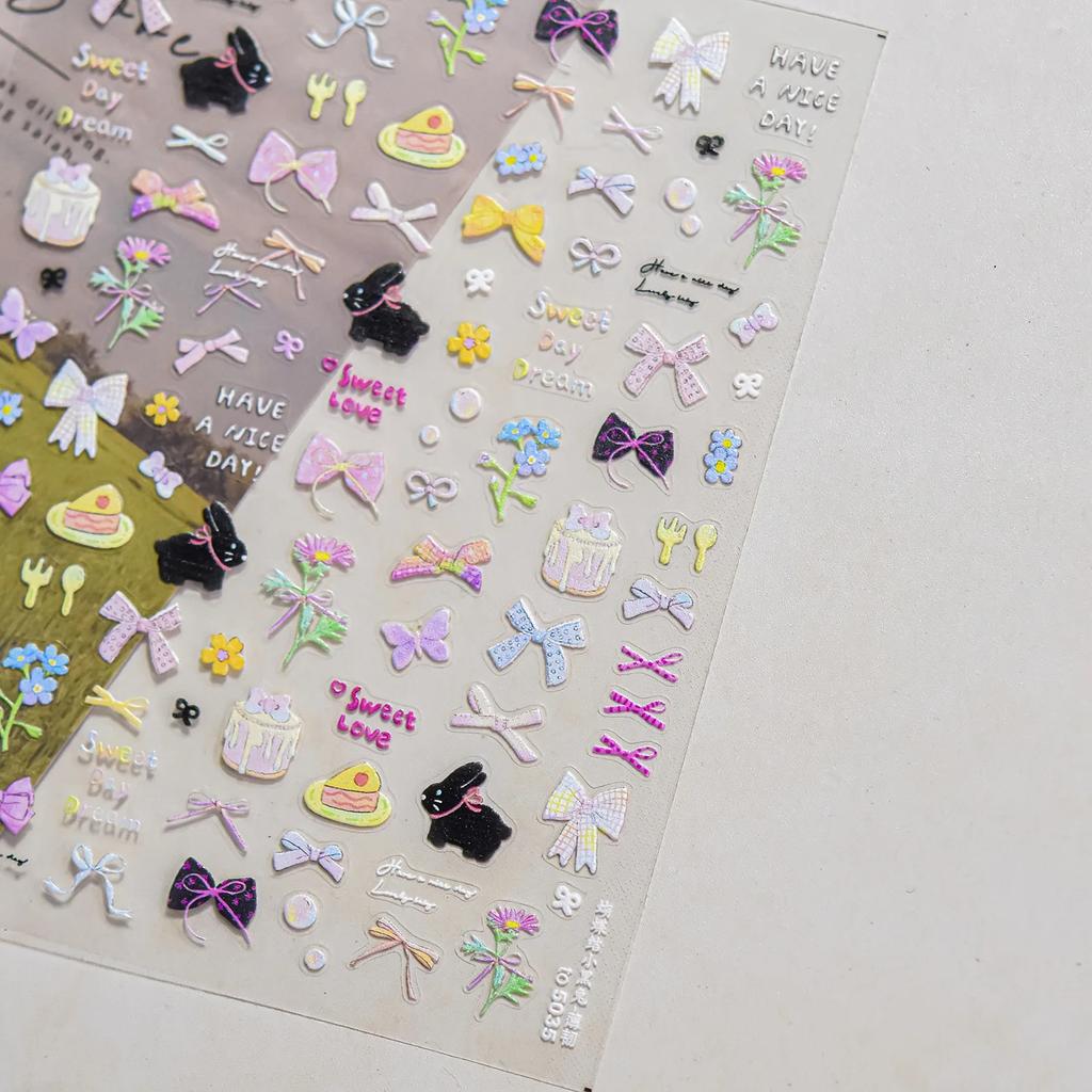 Fruit 5D Nail Art Sticker Apple Strawberry Cherry Love Hearts Bowknot Stars Cartoon Butterfly Manicure Decal DIY